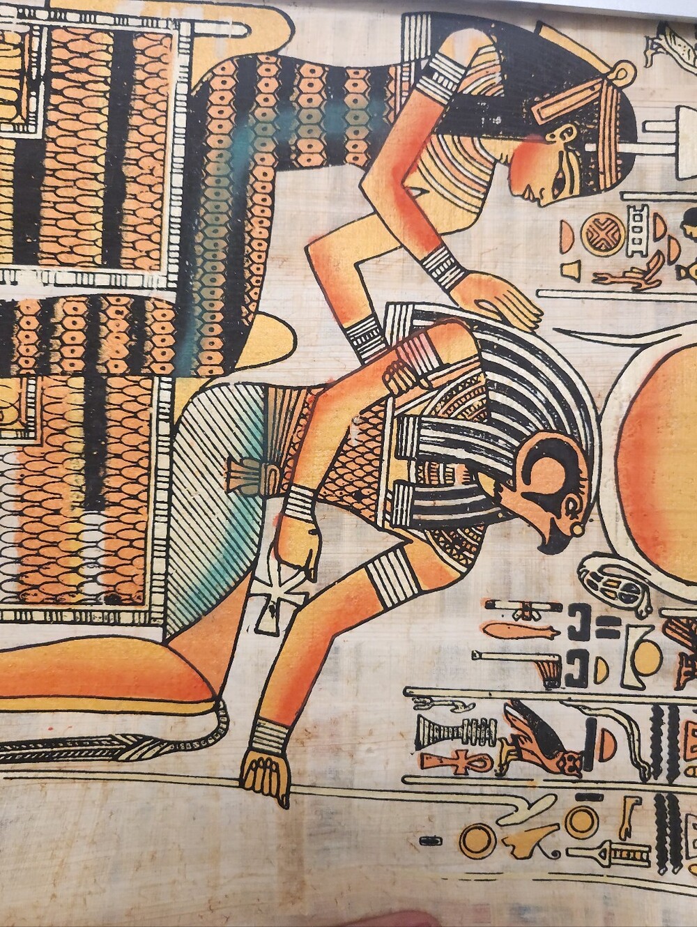 Egyptian Papyrus Wall Art - Gold, Orange & Black Mythic Scene - Picture 3 of 4